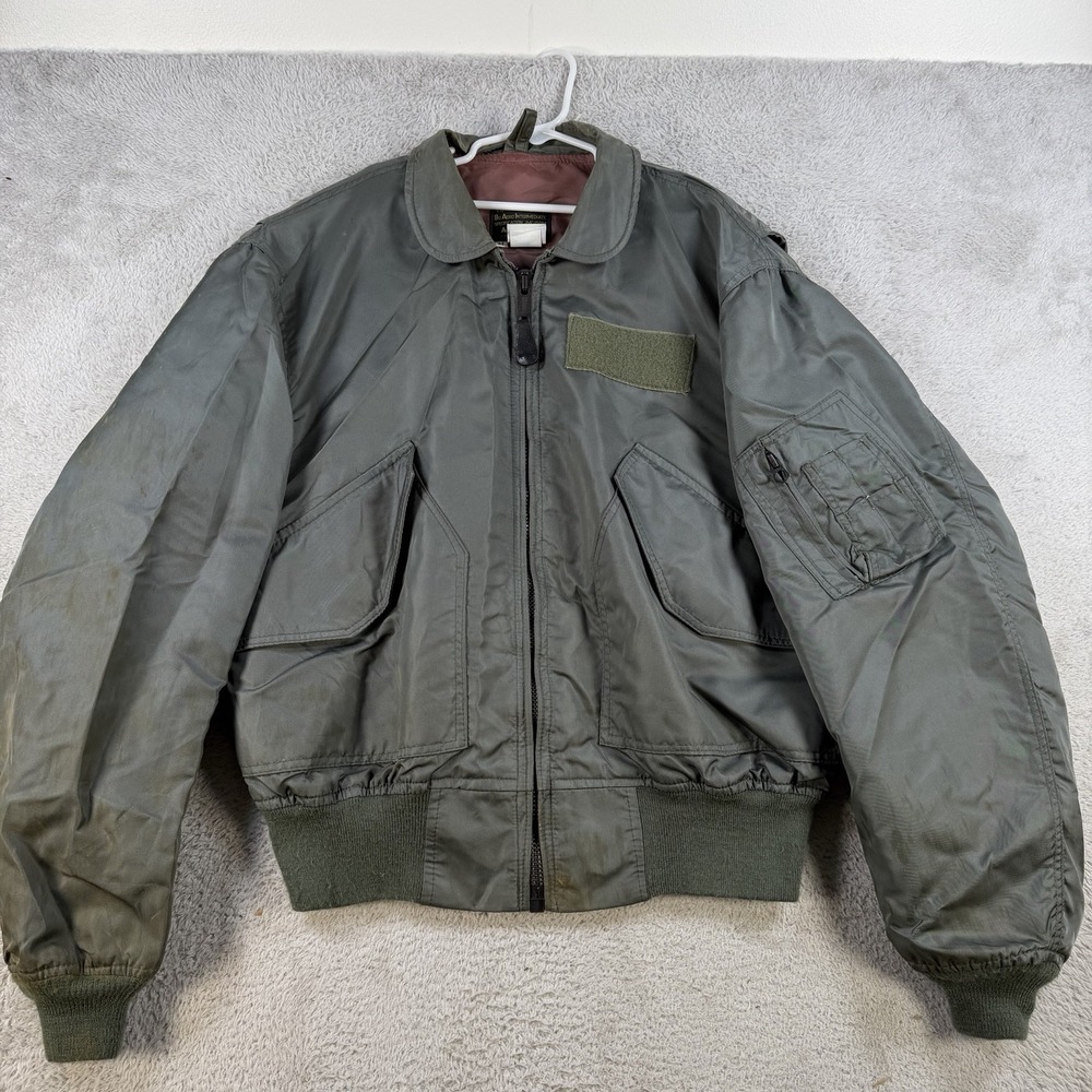 Avirex Jacket Mens Medium Olive Green Military Flight Bomber USA Made Aviator